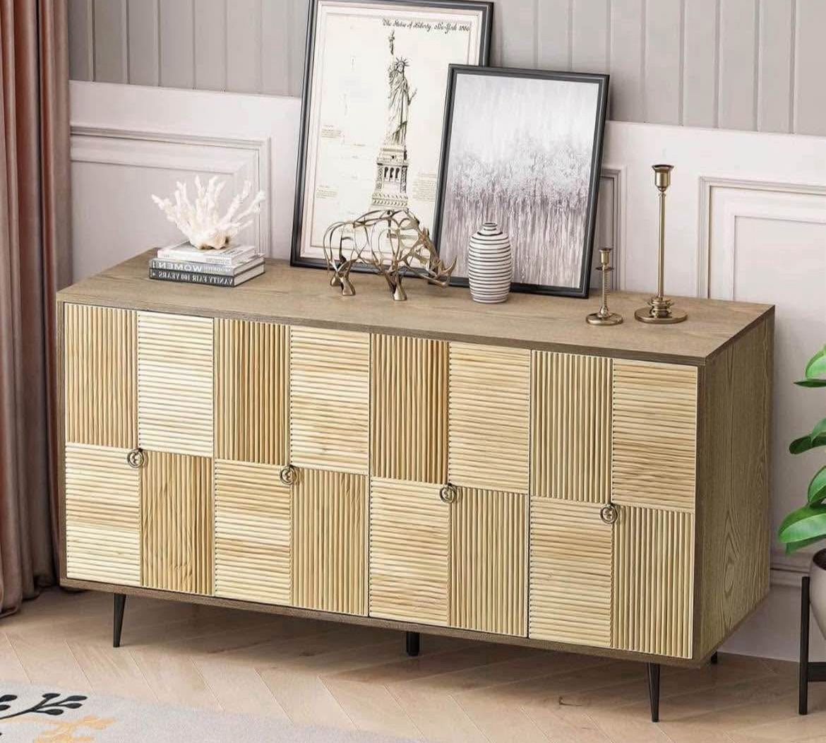 60" Retro Sideboad Buffet Cabinet, Console Table Display Cabinet with Carved Effect Decoration Doors Buffet Storage Cabinet Coffee Bar Cab