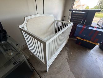 White Wood Baby Crib with Upholstered Headboard