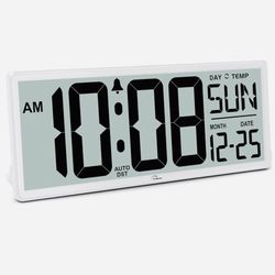 WallarGe 14.5'' Large Digital Wall Clock Battery Operated with Jumbo Numbers, Temperature and Date - Easy to Read and Set, Auto DST