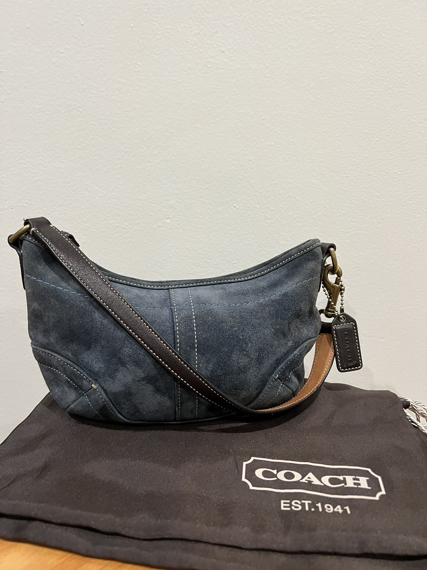 Vintage Coach Suede Hobo Bag 4284 Navy Blue
