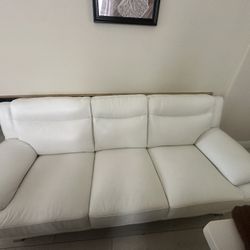 Beautiful White Top Leather Sofa with Charmaine Silver 3 pc Table set (mint condition)
