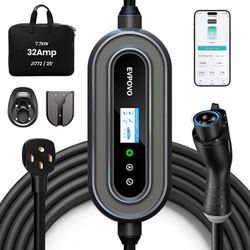 EV Charger 32 Amp Portable Electric Vehicle, 220-240V, NEMA 14-50 Plug, J1772, App Control, Waterproof, 25ft Cable, WiFi, BMW Honda Hyundai KIA Toyota