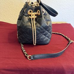 Black Quilted Bucket Bag
