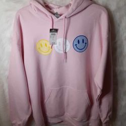 Brand New Pink Retro Hooded Pullover Sweatshirt Size Large