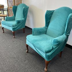 Two Teal High Back Statement Chairs 