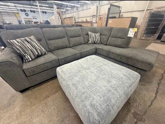 Gray Fabric Sectional Sofa with Ottoman