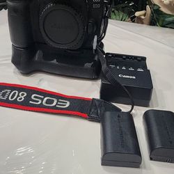 Canon 80D With Battery Grip, 2 Batteries, And Charger