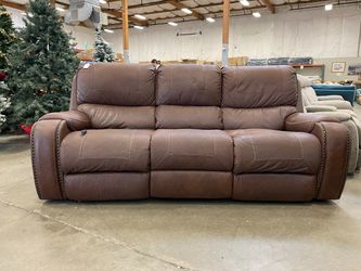 Brown Manual Recline Sofa with Studded Detail