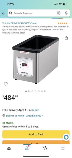 Server Products 86090 IntelliServ Countertop Food Pan Warmer, 6-Quart 1/3-Size Pan Capacity, Digital Temperature Control and Display, Stainless Steel
