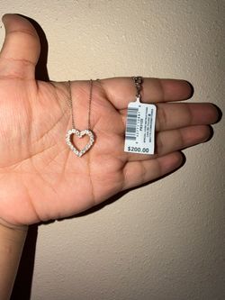 Silver Heart Pendant Necklace with Stones