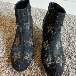 INC black ankle booties encrusted with crystals and stars size 6 1/2m bedazzled