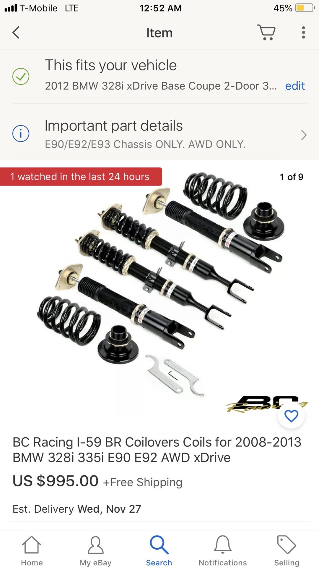 BC Racing coilovers for Bmw 2008-2013 E90 E92 sporty