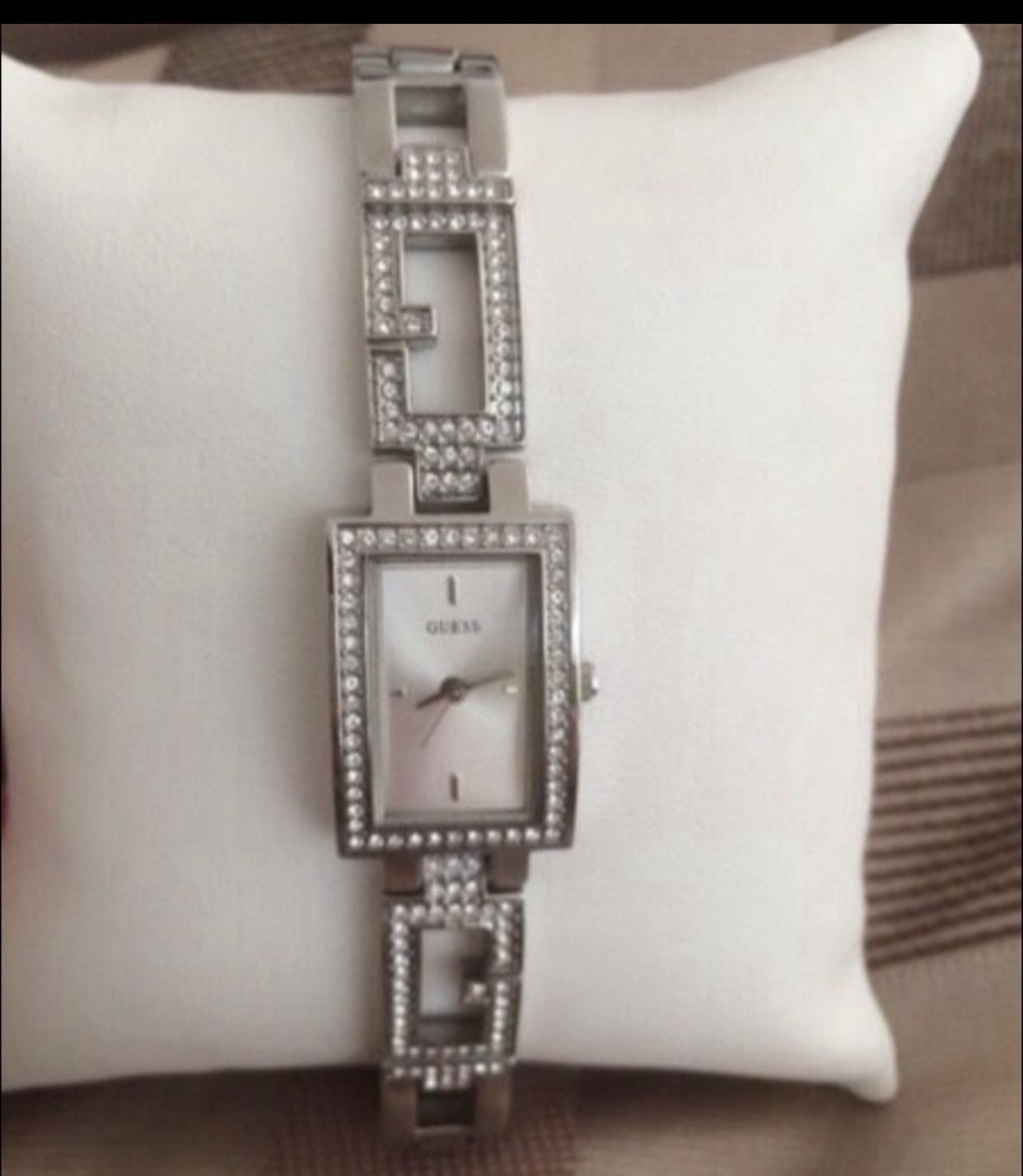 Silver Guess Watch With Rhinestones For Women