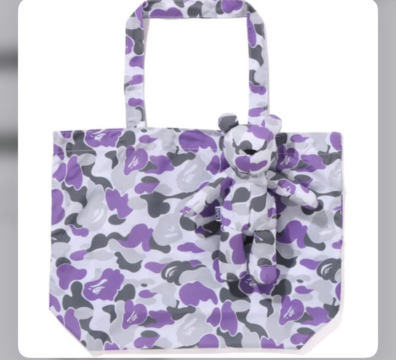 BAPE Camo Head Bear Eco Bag Packable Tote Keychain Purple