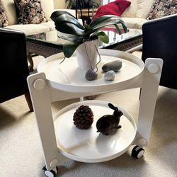 NEW White 2-Tier Round Side End Coffee Table - Rolling Bar Cart w/ Removable Tray - Plant Stand