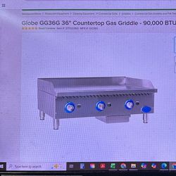 Globe 36” Countertop Gas Griddle - 90,000 BTU