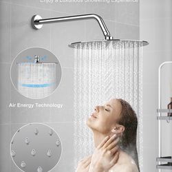 EMBATHER Metal Shower Faucet Sets - Overhead Rain Head Shower System with High Pressure Handheld Complete Combo and Mixer Valve Trim Kit - Polished Ch