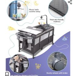 Baby Bassinet Bedside Crib, Pack and Play with Mattress, Diaper Changer and Playards