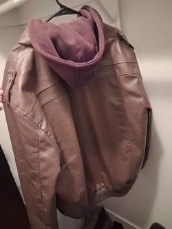 Faux Leather Jacket + Maroon Hoodie Insert  Layered Leather Jacket (Brown) – Great Fit, Great Condition