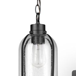 GLOBE Electric 44627 1-Light Outdoor Pendant, Matte Black, Clear Seeded Glass Shade, Bulb Included