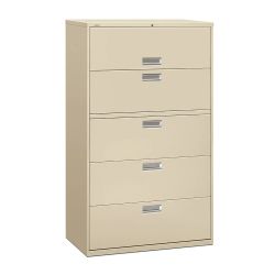 HON Brigade 600 Series Lateral File | 5 Drawers | Aluminum Pull | 42"W | Putty Finish