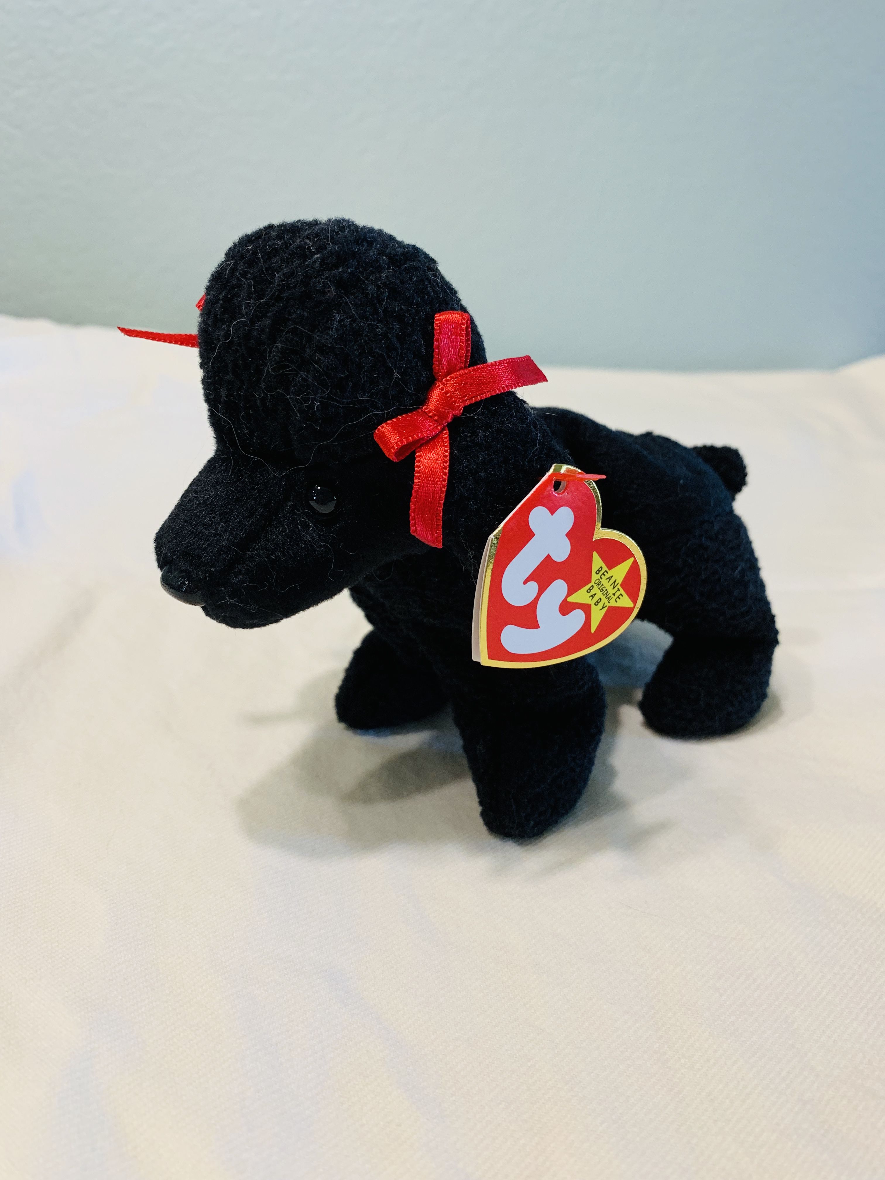 "GiGi" Poodle Dog with Red Ribbon TY Beanie Baby 1997