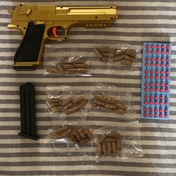 New! Desert Eagle Gold Toy Gun With Foam Fake Bullets And 2 Clips