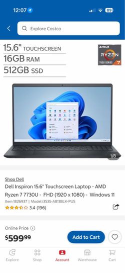 Dell Inspiron 15.6" Touchscreen Laptop - AMD Ryzen 7 7730U - FHD (1920 x 1080) - Windows 11