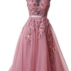 Pink lace tulle prom dress / formal gown / princess style