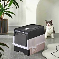 Litter Box With Lid - Fully Enclosed Cat Potty, Anti-Splashing Toilet, Self-Cleaning With Scoop, Drawer Type Front Entry Top Exit
