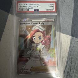 PSA 9 MINT Pokemon Center Lady Full Art 185/185 Holo Vivid Voltage Pokemon