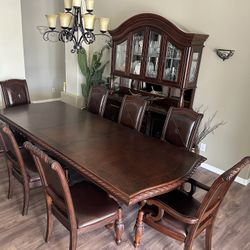 Luxury Dining Table, Chairs, and Buffet Hutch - 10 Piece 