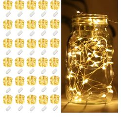 30 Pack Fairy Lights Battery Operated String Lights,7ft 20 LED Silver Wire Warm White Firefly Mini Lights for Wedding,Party,DIY Crafts,Mason Jars,Cent