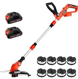 20V Electric Weed Wacker Cordless Edger Lawn Tool 2 X 2.0Ah Battery Powered Weed Eater with Charger, 12 Inch Lightweight String Trimmer, Auto Line Fee