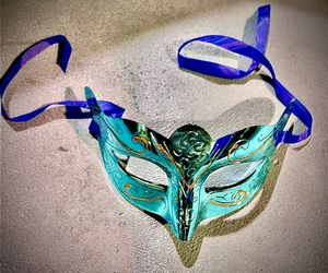 Beautiful turquoise, blue metallic masquerade ball mask, brand, new item