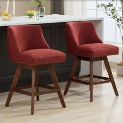 26 in. H Wine Red Wing Back Wood Counter Height Swivel Barstools Upholstered Bar Stools Counter Stools (Set of 2)