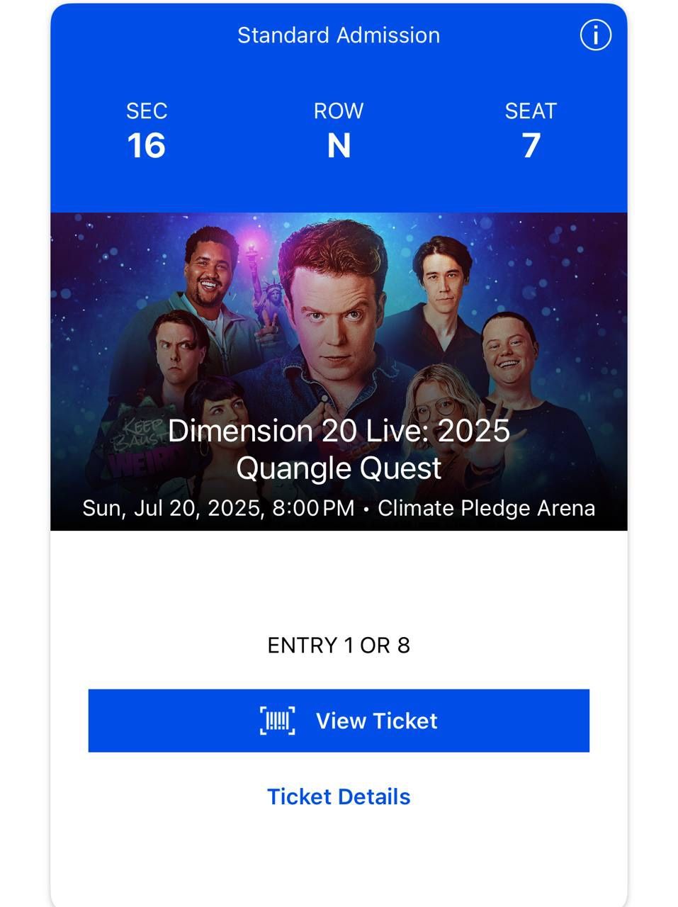 Dimension 20 Live: 2025 Quangle Quest 1 Ticket Seattle