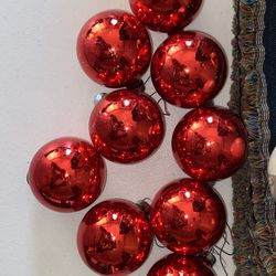 9 Vintage Rauch Shiny Red Glass 2.25' ball Christmas Ornaments