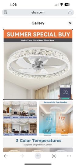 Ltemziiy 20 in. Low Profile Ceiling Fan w/ Lights, Remote, DC Motor, 6 Speeds