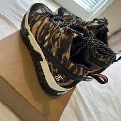 Burberry Leopard Print Neoprene And Cotton Union Sneakers 