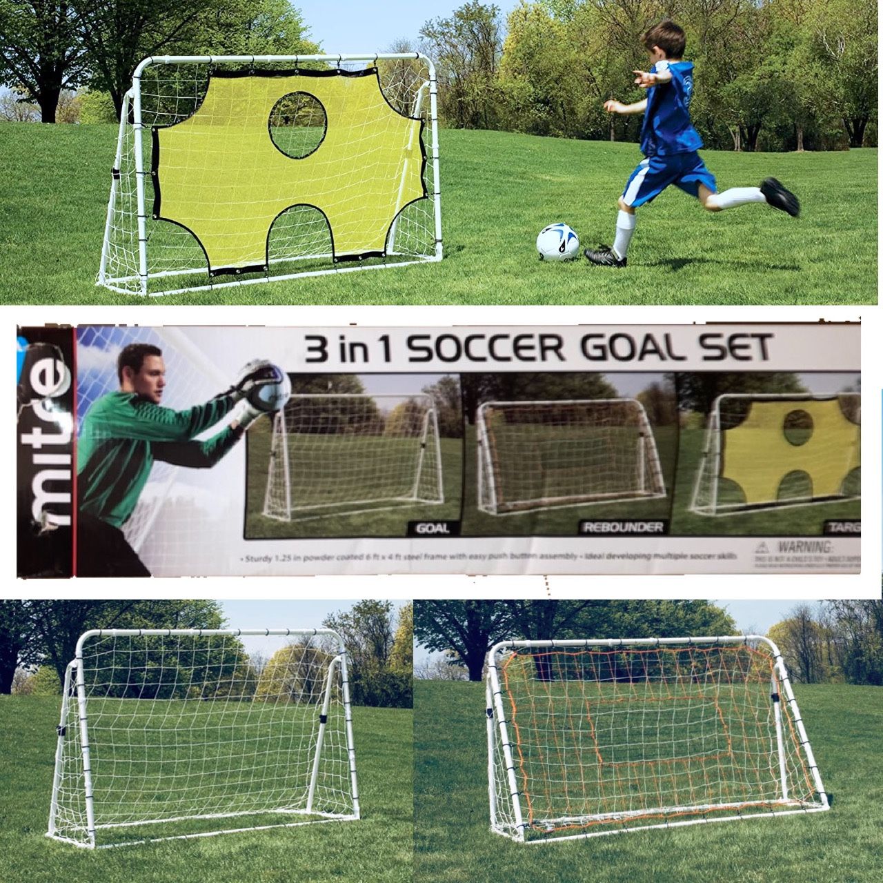 Mitre 3 in 1 Soccer Goal and Trainer Set New