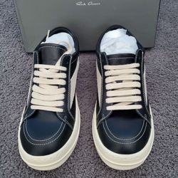 Rick Owens Black Leather Low-Top Sneakers
