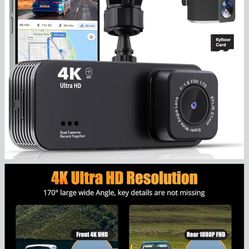 Dash Cam Front and Rear, 4K+1080P Dual Dash Camera for Cars with 5G WiFi, Built-in High-Capacity Storage, Night Vision, G-Sensor, 24H Parking Mode