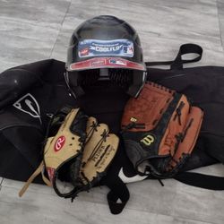 Baseball Gear 2 Gloves Helmet & Bag Included 
