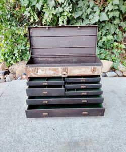 Antique Kennedy Metal 7 Drawer Machinist Toolbox 20" W X 8 3/4" D X 13" T