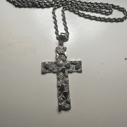14kt White Gold Cross Necklace & Chain