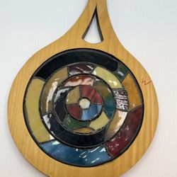 Vintage Stained Glass Wooden Hanging Suncatcher