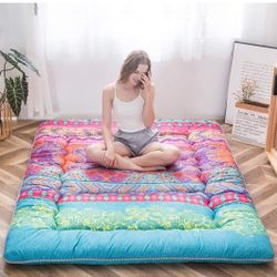MAXYOYO Bohemian Retro Floor Mattress Boho Floral Style Japanese Futon Tatami Mat Foldable Bed Portable Camping Sleeping Pad Lounger Couch King Size