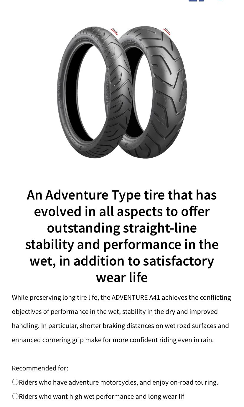 Bridgestone Motorcycle Tires (like New)