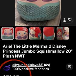 ♥️Ariel Mermaid Disney Princess Jumbo Squishmallow 20" Plush♥️